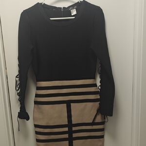 VENUS Black and Tan Long Sleeve Dress Size Small